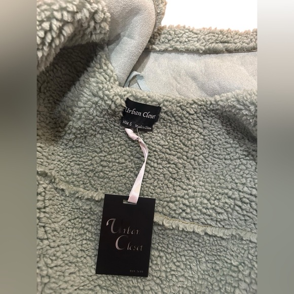 Sage green teddy Sherpa moto Jacket Sz S - Picture 3 of 5